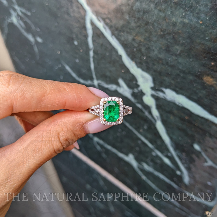 1.79 Ct. Emerald and Natural Diamond Pave Ring, 18K White & Yellow