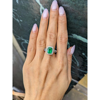 1.79 Ct. Emerald and Natural Diamond Pave Ring, 18K White & Yellow Life Style