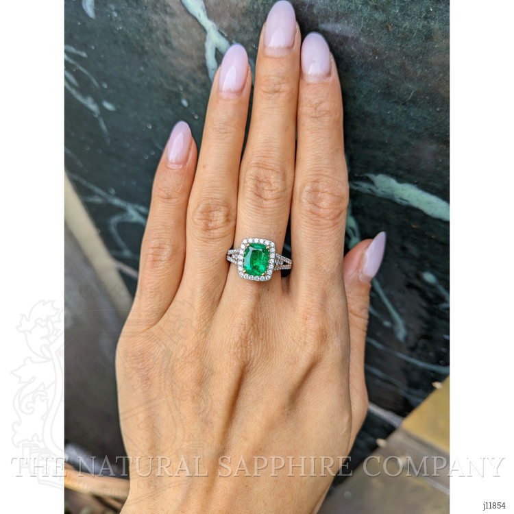 1.79 Ct. Emerald and Natural Diamond Pave Ring, 18K White & Yellow