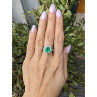 1.79 Ct. Emerald and Natural Diamond Pave Ring, 18K White & Yellow Life Style