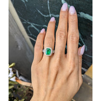 1.79 Ct. Emerald and Natural Diamond Pave Ring, 18K White & Yellow Life Style