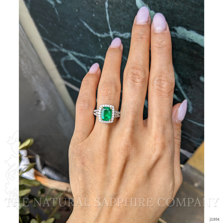 1.79 Ct. Emerald and Natural Diamond Pave Ring, 18K White & Yellow