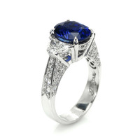 3.46 Ct. Blue Sapphire and Natural Diamond Three Stone Ring, Platinum 950 Image