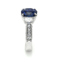 3.46 Ct. Blue Sapphire and Natural Diamond Three Stone Ring, Platinum 950 Image