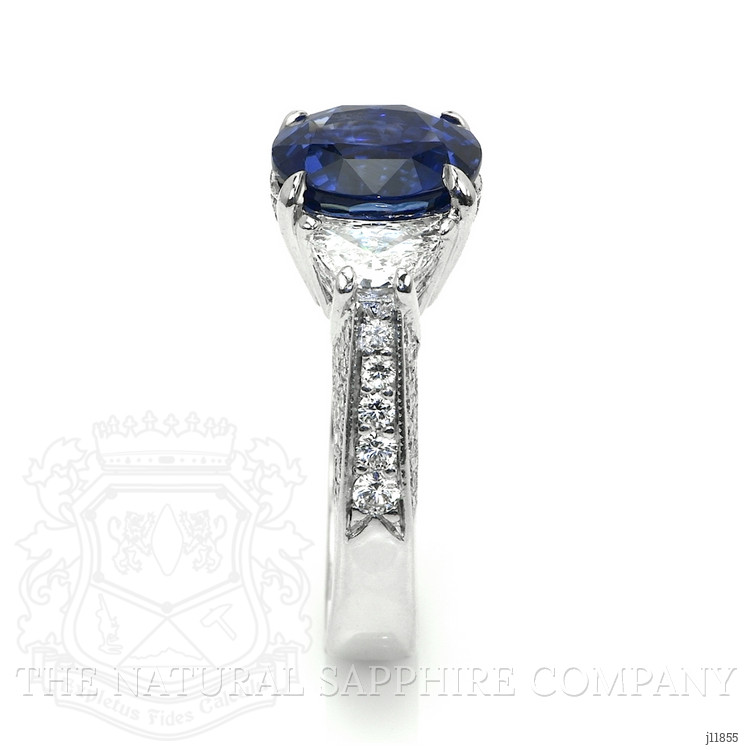 3.46 Ct. Blue Sapphire and Natural Diamond Three Stone Ring, Platinum 950