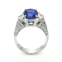 3.46 Ct. Blue Sapphire and Natural Diamond Three Stone Ring, Platinum 950 Image