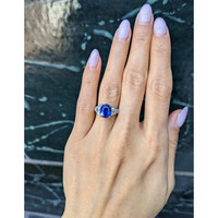 3.46 Ct. Blue Sapphire and Natural Diamond Three Stone Ring, Platinum 950 Life Style