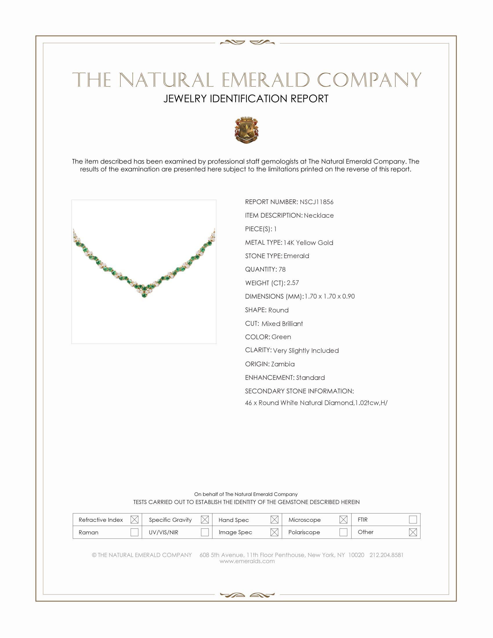 2.57 Ct. Emerald and Natural Diamond Pave Necklace, 14K Yellow Gold