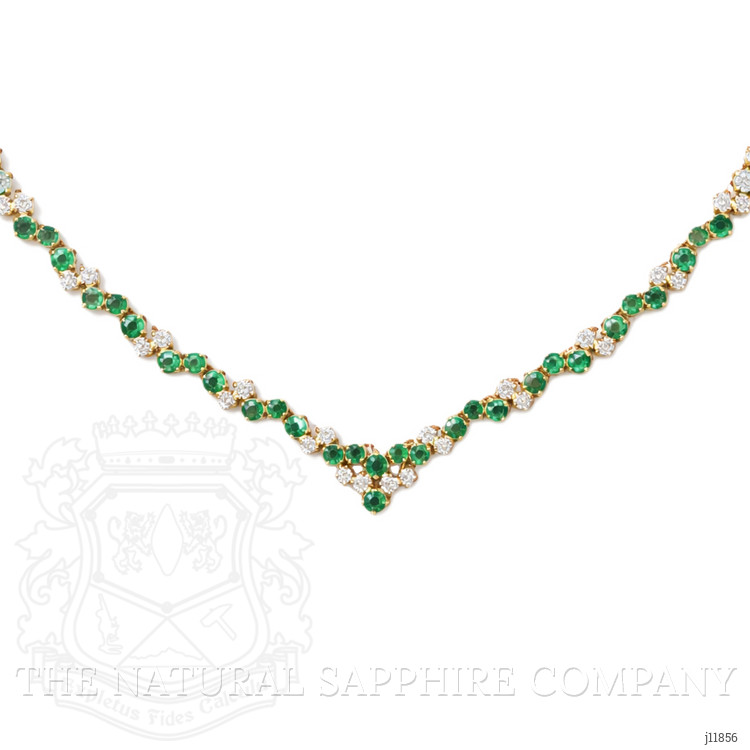 2.57 Ct. Emerald and Natural Diamond Pave Necklace, 14K Yellow Gold