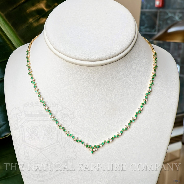 2.57 Ct. Emerald and Natural Diamond Pave Necklace, 14K Yellow Gold