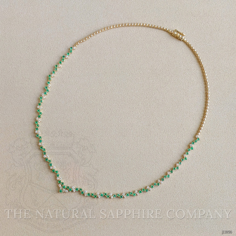2.57 Ct. Emerald and Natural Diamond Pave Necklace, 14K Yellow Gold