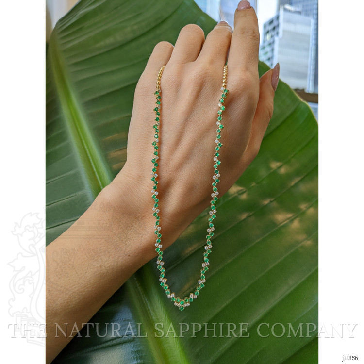 2.57 Ct. Emerald and Natural Diamond Pave Necklace, 14K Yellow Gold