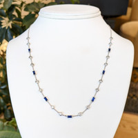 1.46 Ct. Blue Sapphire and Natural Diamond Bezel Necklace, 14K White Gold Image
