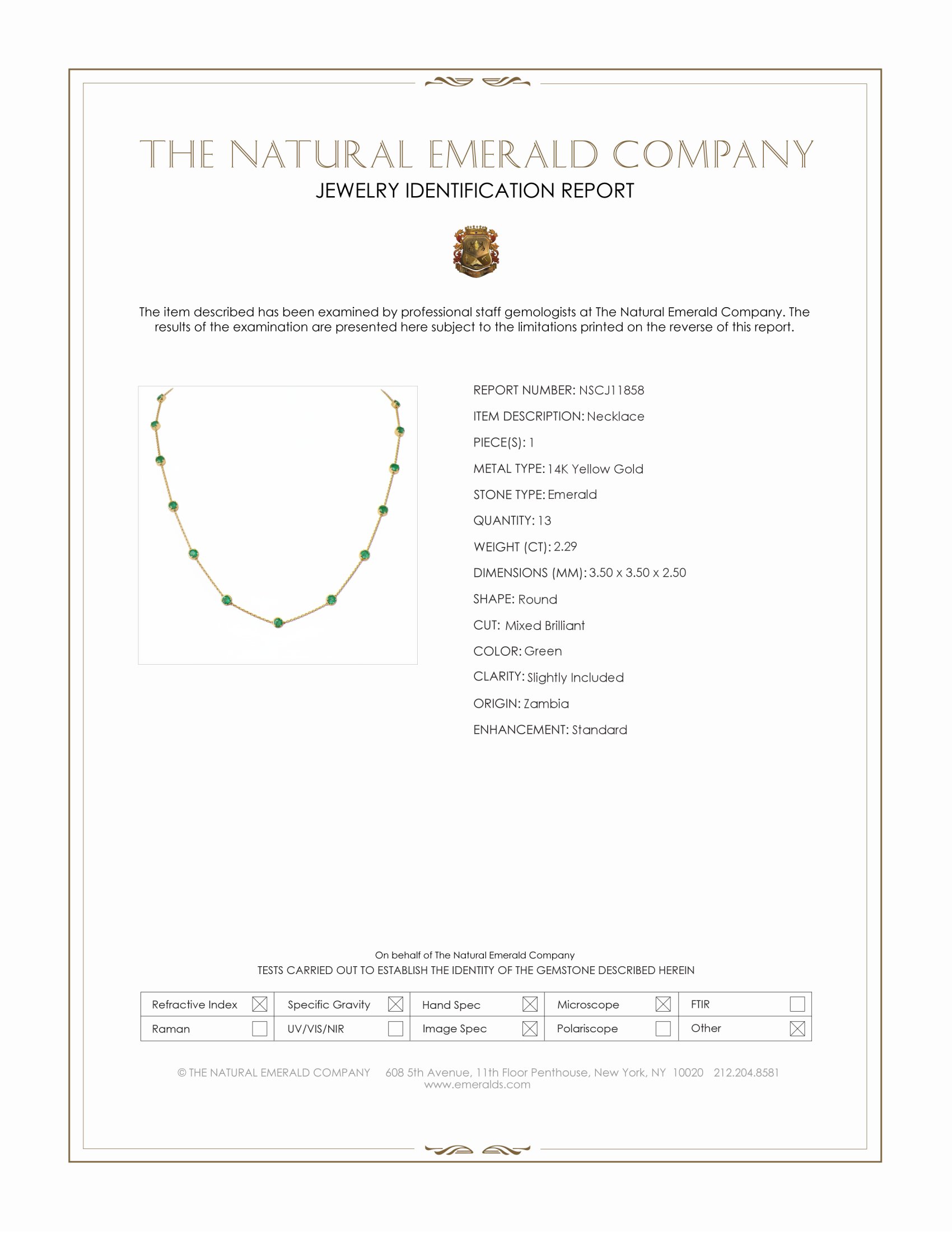 2.29 Ct. Emerald Accent Stones Necklace, 14K Yellow Gold