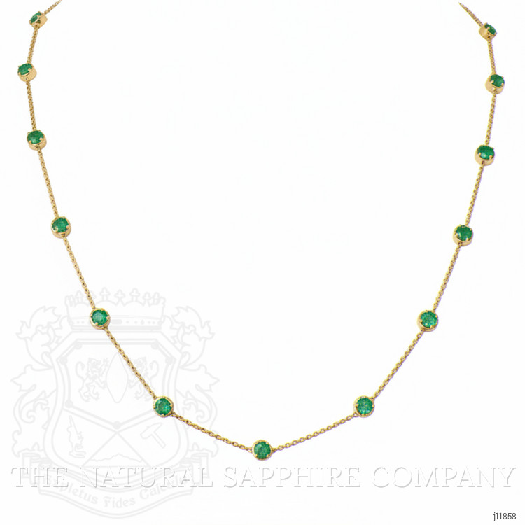 2.29 Ct. Emerald Accent Stones Necklace, 14K Yellow Gold