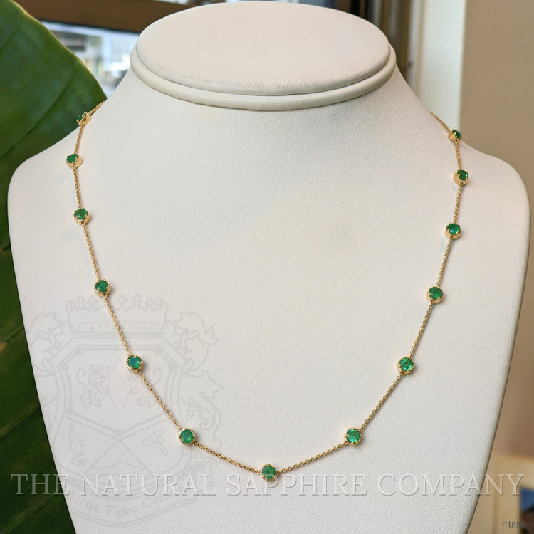 2.29 Ct. Emerald Accent Stones Necklace, 14K Yellow Gold