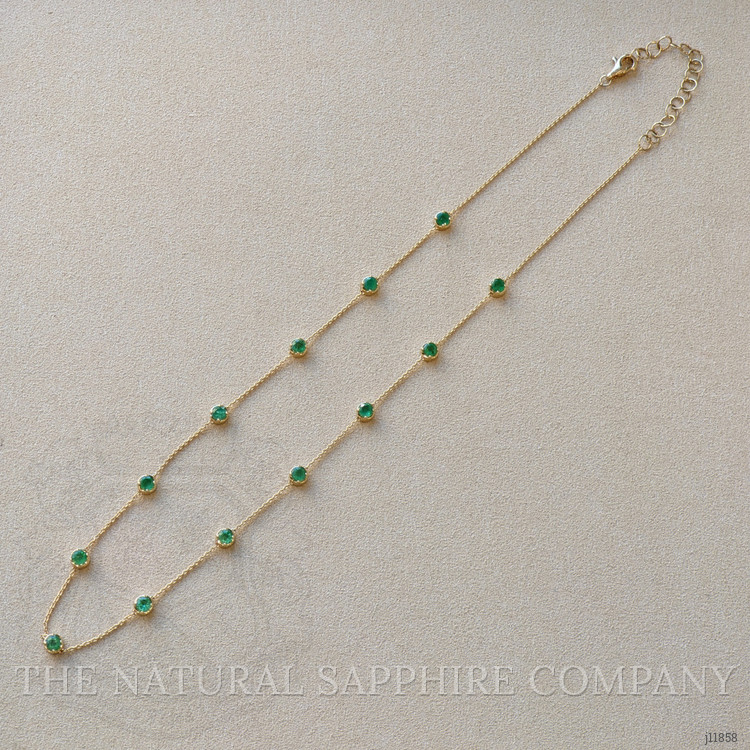 2.29 Ct. Emerald Accent Stones Necklace, 14K Yellow Gold