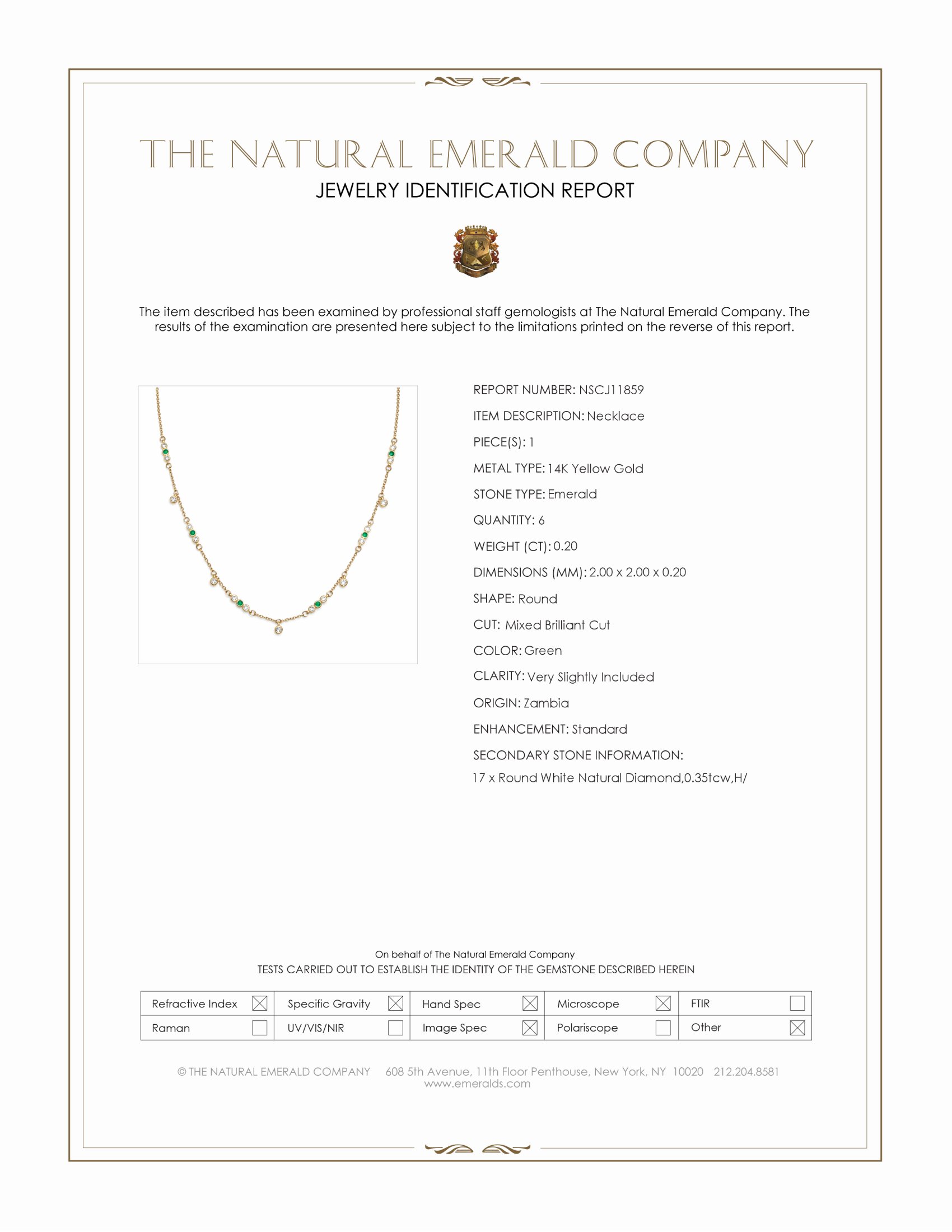 0.20 Ct. Emerald and Natural Diamond Bezel Necklace, 14K Yellow Gold