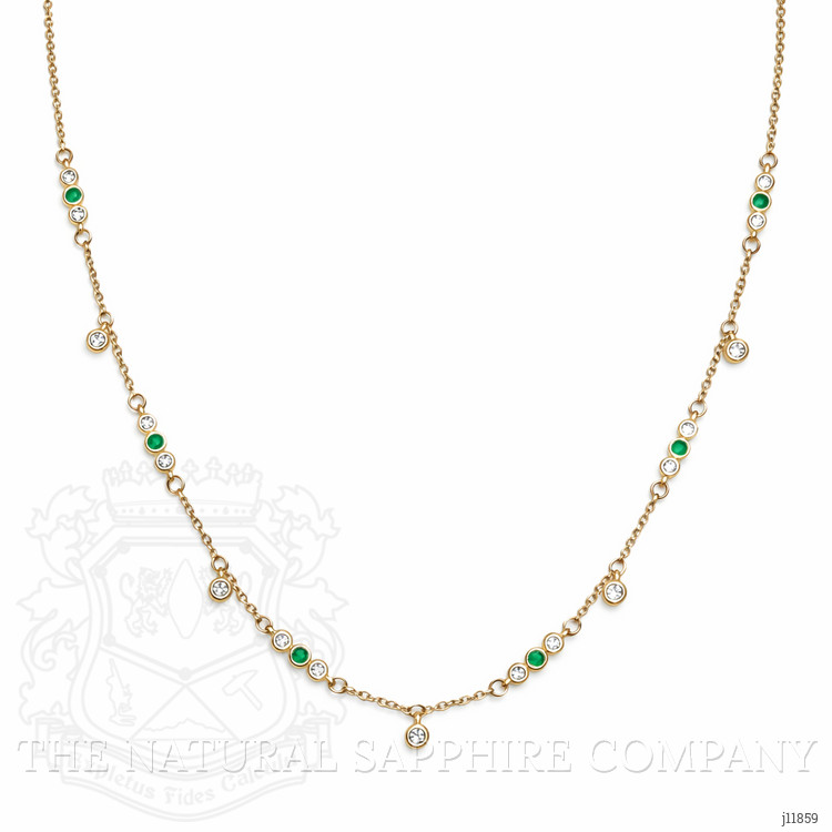 0.20 Ct. Emerald and Natural Diamond Bezel Necklace, 14K Yellow Gold