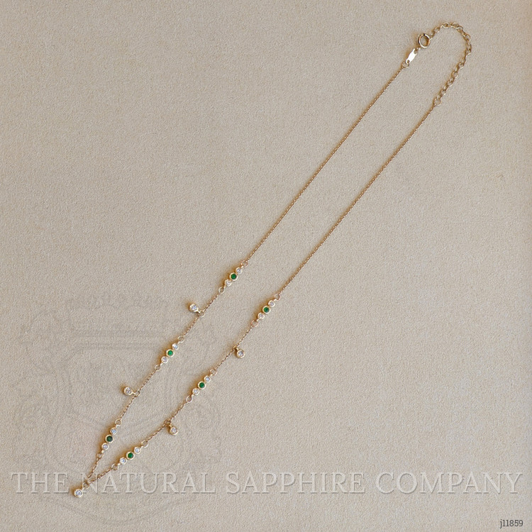 0.20 Ct. Emerald and Natural Diamond Bezel Necklace, 14K Yellow Gold