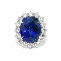 16.45 Ct. Blue Sapphire and Natural Diamond Pave Ring, 18K White Gold Video