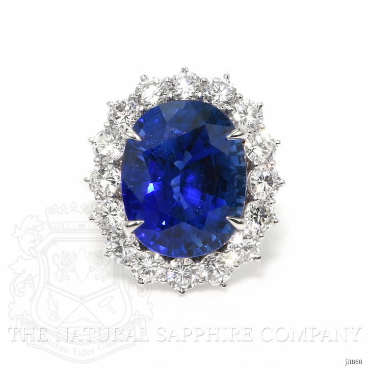 16.45 Ct. Blue Sapphire and Natural Diamond Pave Ring, 18K White Gold
