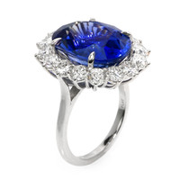 16.45 Ct. Blue Sapphire and Natural Diamond Pave Ring, 18K White Gold Image