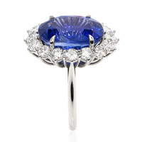 16.45 Ct. Blue Sapphire and Natural Diamond Pave Ring, 18K White Gold Image