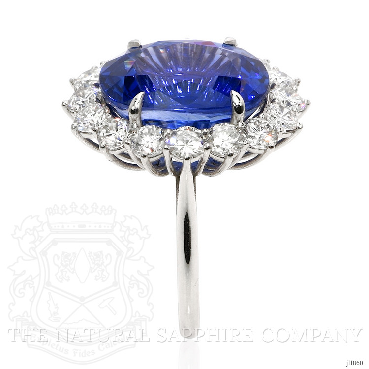 16.45 Ct. Blue Sapphire and Natural Diamond Pave Ring, 18K White Gold