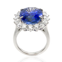 16.45 Ct. Blue Sapphire and Natural Diamond Pave Ring, 18K White Gold Image