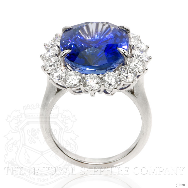 16.45 Ct. Blue Sapphire and Natural Diamond Pave Ring, 18K White Gold