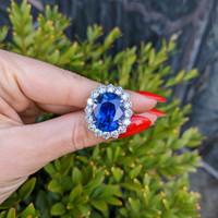 16.45 Ct. Blue Sapphire and Natural Diamond Pave Ring, 18K White Gold Life Style