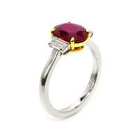 2.32 Ct. Ruby and Natural Diamond Three Stone Ring, Platinum & 18K Yellow Image