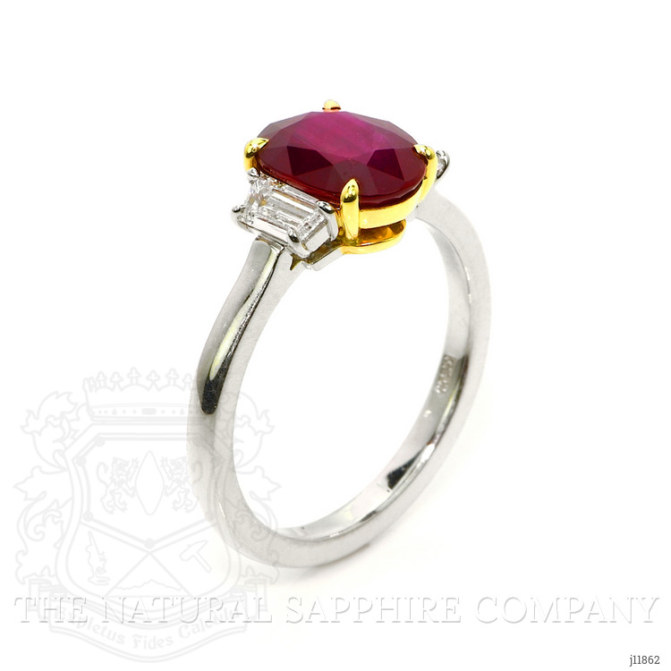 2.32 Ct. Ruby and Natural Diamond Three Stone Ring, Platinum & 18K Yellow