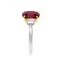 2.32 Ct. Ruby and Natural Diamond Three Stone Ring, Platinum & 18K Yellow Image