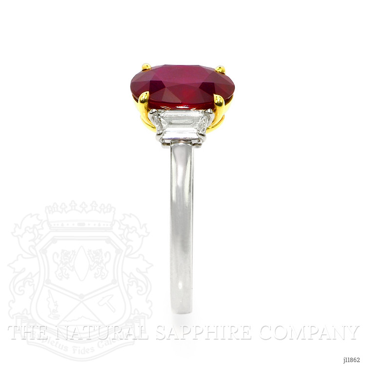 2.32 Ct. Ruby and Natural Diamond Three Stone Ring, Platinum & 18K Yellow