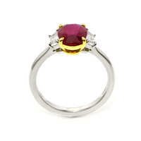 2.32 Ct. Ruby and Natural Diamond Three Stone Ring, Platinum & 18K Yellow Image