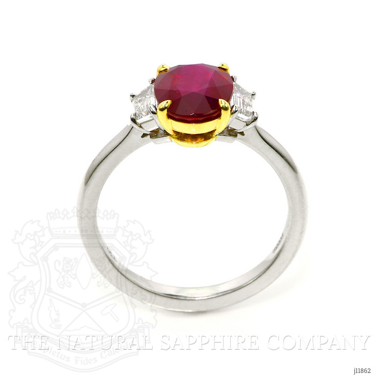 2.32 Ct. Ruby and Natural Diamond Three Stone Ring, Platinum & 18K Yellow