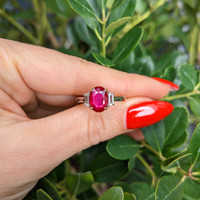 2.32 Ct. Ruby and Natural Diamond Three Stone Ring, Platinum & 18K Yellow Life Style