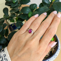 2.32 Ct. Ruby and Natural Diamond Three Stone Ring, Platinum & 18K Yellow Life Style