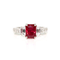 2.19 Ct. Ruby and Natural Diamond Three Stone Ring, 18K White Gold Video