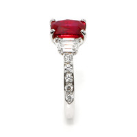 2.19 Ct. Ruby and Natural Diamond Three Stone Ring, 18K White Gold Image
