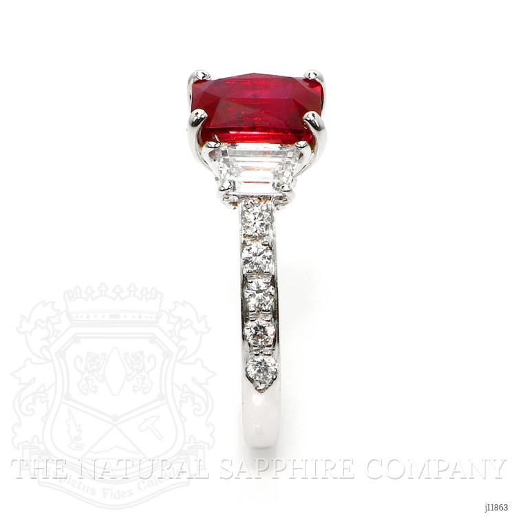 2.19 Ct. Ruby and Natural Diamond Three Stone Ring, 18K White Gold