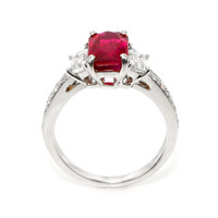 2.19 Ct. Ruby and Natural Diamond Three Stone Ring, 18K White Gold Image