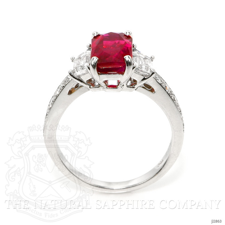 2.19 Ct. Ruby and Natural Diamond Three Stone Ring, 18K White Gold