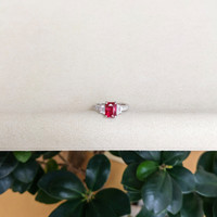 2.19 Ct. Ruby and Natural Diamond Three Stone Ring, 18K White Gold Life Style