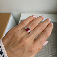 2.19 Ct. Ruby and Natural Diamond Three Stone Ring, 18K White Gold Life Style