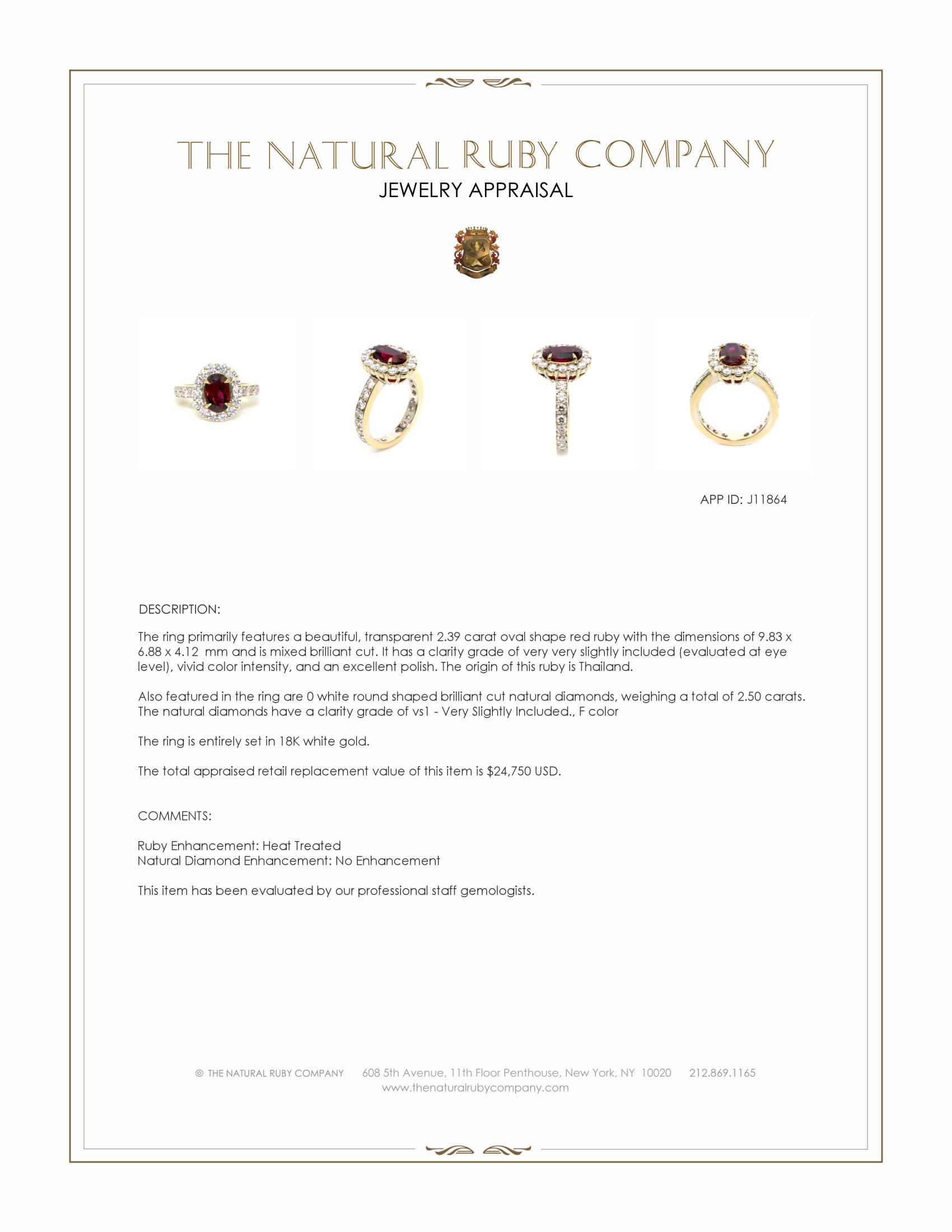 2.39 Ct. Ruby and Natural Diamond Pave Ring, 18K White Gold