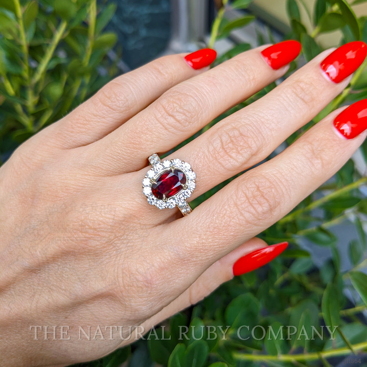 2.39 Ct. Ruby and Natural Diamond Pave Ring, 18K White Gold