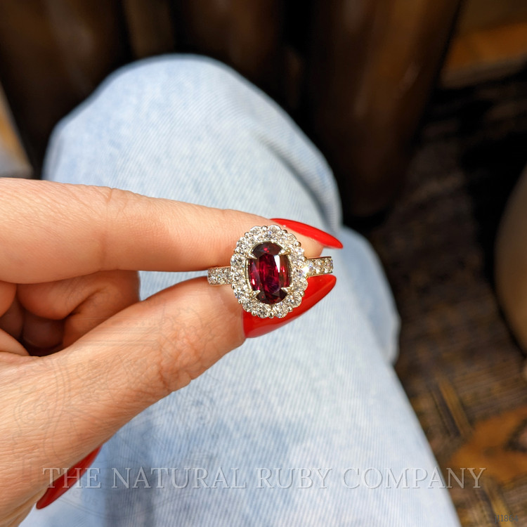 2.39 Ct. Ruby and Natural Diamond Pave Ring, 18K White Gold